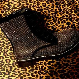 Black and sparkle combat boots